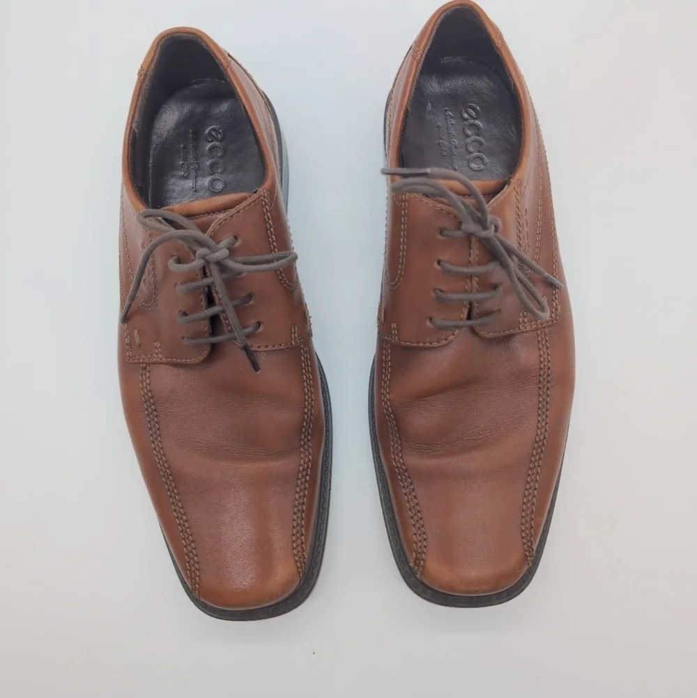 Ecco Sz 9 Classic Oxford Light Brown Leather Men's Shoes Minimum Wear
